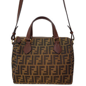 FENDI Zucca Boston Shoulder Bag Brown